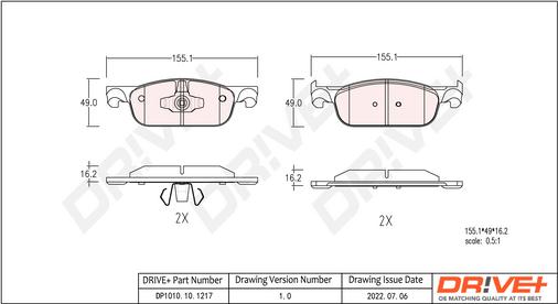 Dr!ve+ DP1010.10.1217 - Тормозные колодки, дисковые, комплект autospares.lv