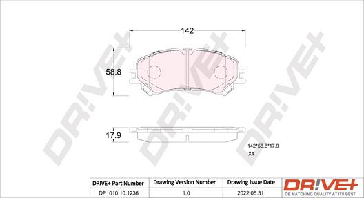 Dr!ve+ DP1010.10.1236 - Тормозные колодки, дисковые, комплект autospares.lv