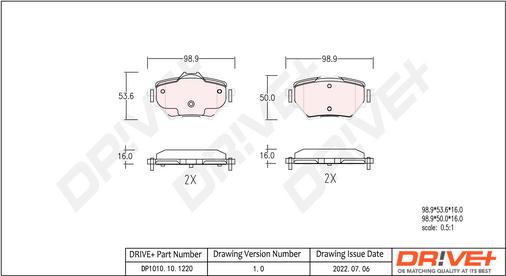 Dr!ve+ DP1010.10.1220 - Тормозные колодки, дисковые, комплект autospares.lv