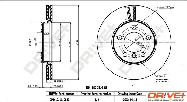 Dr!ve+ DP1010.11.0633 - Тормозной диск autospares.lv