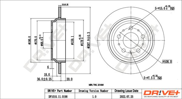 Dr!ve+ DP1010.11.0198 - Тормозной диск autospares.lv