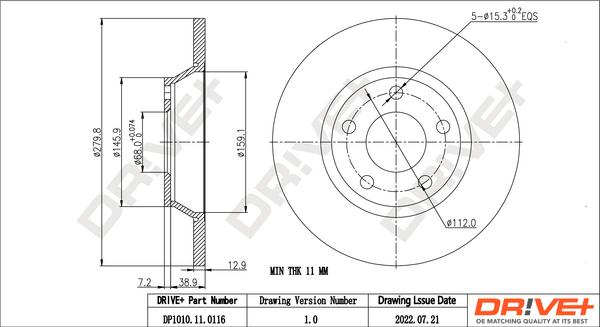 Dr!ve+ DP1010.11.0116 - Тормозной диск autospares.lv