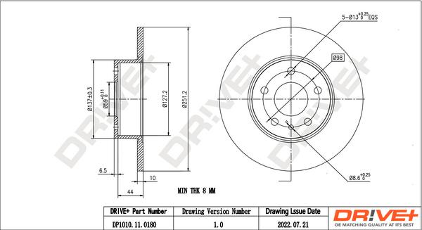 Dr!ve+ DP1010.11.0180 - Тормозной диск autospares.lv