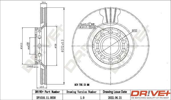 Dr!ve+ DP1010.11.0838 - Тормозной диск autospares.lv