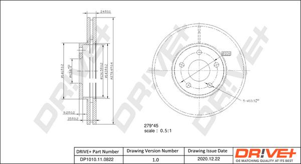 Dr!ve+ DP1010.11.0822 - Тормозной диск autospares.lv