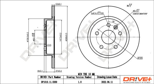 Dr!ve+ DP1010.11.0309 - Тормозной диск autospares.lv