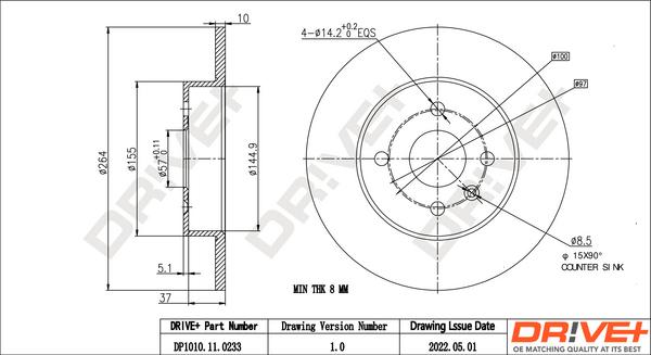 Dr!ve+ DP1010.11.0233 - Тормозной диск autospares.lv