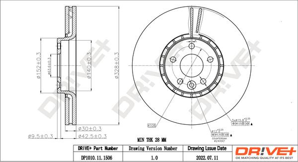 Dr!ve+ DP1010.11.1506 - Тормозной диск autospares.lv