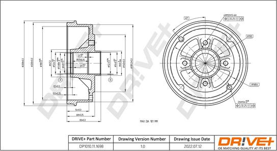 Dr!ve+ DP1010.11.1698 - Тормозной барабан autospares.lv