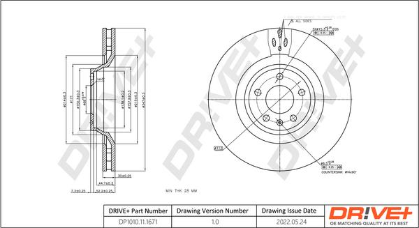 Dr!ve+ DP1010.11.1671 - Тормозной диск autospares.lv