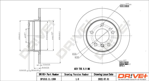 Dr!ve+ DP1010.11.1399 - Тормозной диск autospares.lv