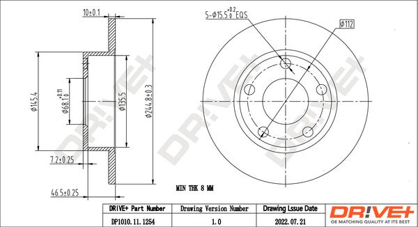 Dr!ve+ DP1010.11.1254 - Тормозной диск autospares.lv