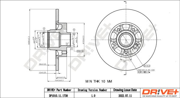 Dr!ve+ DP1010.11.1738 - Тормозной диск autospares.lv