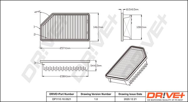 Dr!ve+ DP1110.10.0521 - Воздушный фильтр, двигатель autospares.lv