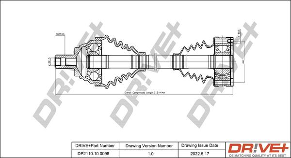 Dr!ve+ DP2110.10.0098 - Приводной вал autospares.lv