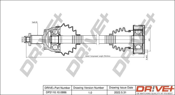 Dr!ve+ DP2110.10.0886 - Приводной вал autospares.lv