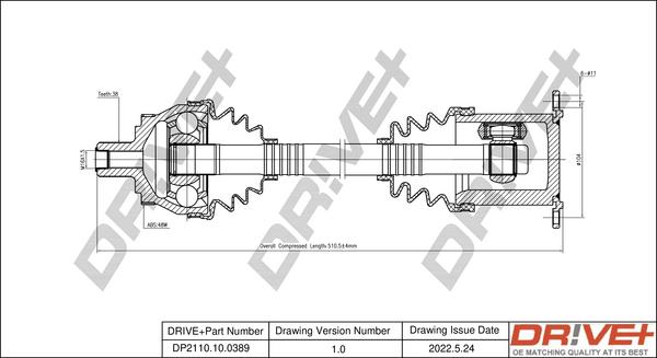 Dr!ve+ DP2110.10.0389 - Полуосевой вал, дифференциал autospares.lv