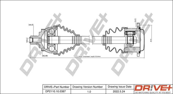 Dr!ve+ DP2110.10.0387 - Полуосевой вал, дифференциал autospares.lv