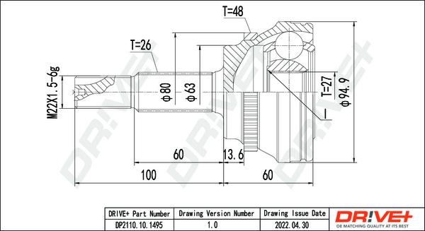 Dr!ve+ DP2110.10.1495 - Шарнирный комплект, ШРУС, приводной вал autospares.lv