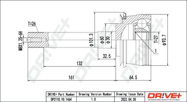 Dr!ve+ DP2110.10.1464 - Шарнирный комплект, ШРУС, приводной вал autospares.lv