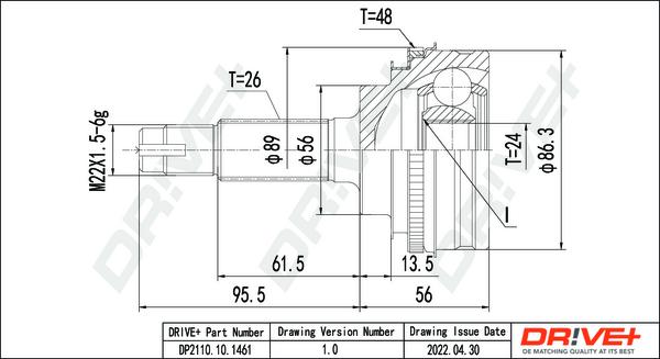 Dr!ve+ DP2110.10.1461 - Шарнирный комплект, ШРУС, приводной вал autospares.lv