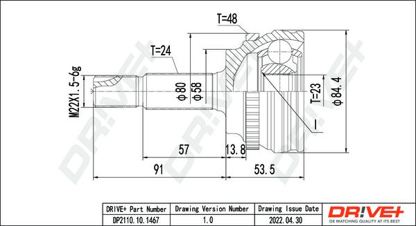 Dr!ve+ DP2110.10.1467 - Шарнирный комплект, ШРУС, приводной вал autospares.lv