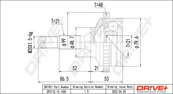 Dr!ve+ DP2110.10.1400 - Шарнирный комплект, ШРУС, приводной вал autospares.lv