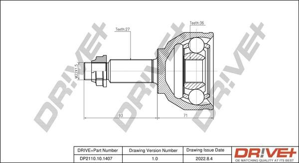 Dr!ve+ DP2110.10.1407 - Шарнирный комплект, ШРУС, приводной вал autospares.lv