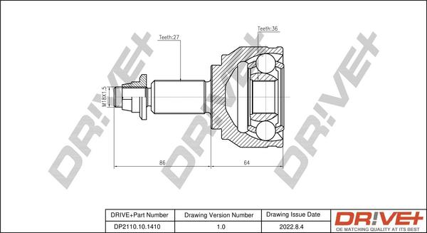 Dr!ve+ DP2110.10.1410 - Шарнирный комплект, ШРУС, приводной вал autospares.lv