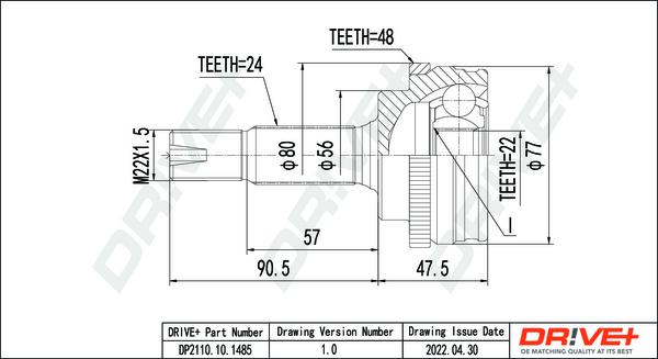 Dr!ve+ DP2110.10.1485 - Шарнирный комплект, ШРУС, приводной вал autospares.lv