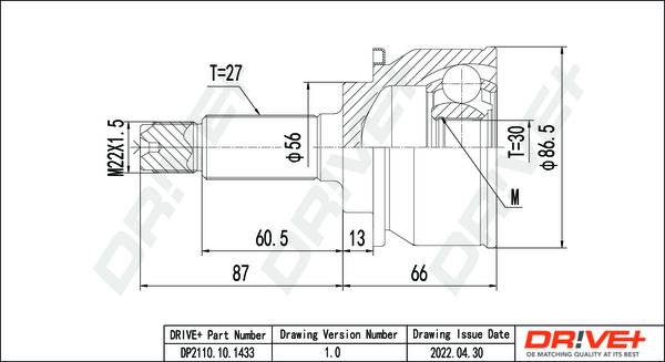 Dr!ve+ DP2110.10.1433 - Шарнирный комплект, ШРУС, приводной вал autospares.lv