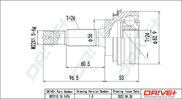 Dr!ve+ DP2110.10.1476 - Шарнирный комплект, ШРУС, приводной вал autospares.lv