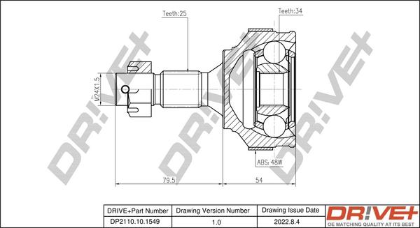 Dr!ve+ DP2110.10.1549 - Шарнирный комплект, ШРУС, приводной вал autospares.lv