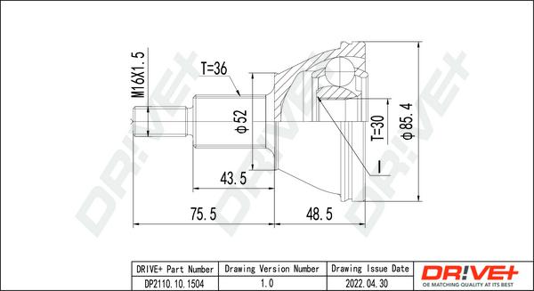 Dr!ve+ DP2110.10.1504 - Шарнирный комплект, ШРУС, приводной вал autospares.lv