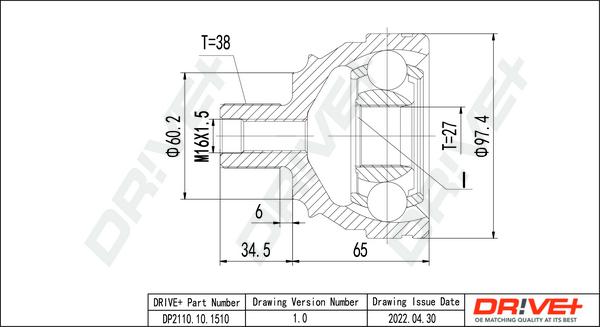 Dr!ve+ DP2110.10.1510 - Шарнирный комплект, ШРУС, приводной вал autospares.lv