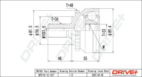 Dr!ve+ DP2110.10.1517 - Шарнирный комплект, ШРУС, приводной вал autospares.lv