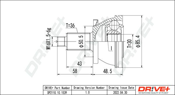 Dr!ve+ DP2110.10.1539 - Шарнирный комплект, ШРУС, приводной вал autospares.lv