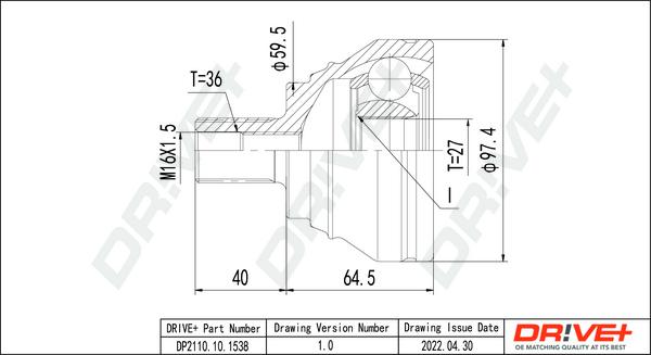 Dr!ve+ DP2110.10.1538 - Шарнирный комплект, ШРУС, приводной вал autospares.lv