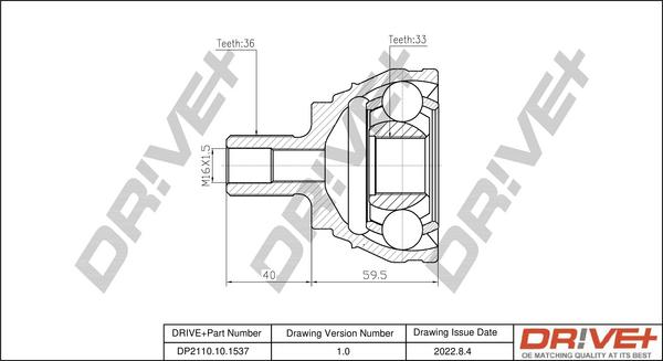 Dr!ve+ DP2110.10.1537 - Шарнирный комплект, ШРУС, приводной вал autospares.lv