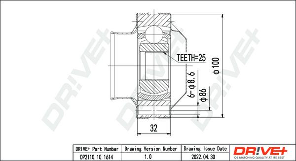 Dr!ve+ DP2110.10.1614 - Шарнирный комплект, ШРУС, приводной вал autospares.lv