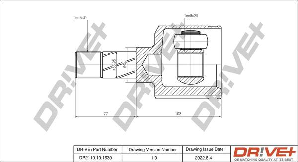 Dr!ve+ DP2110.10.1630 - Шарнирный комплект, ШРУС, приводной вал autospares.lv