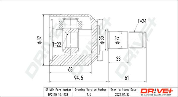 Dr!ve+ DP2110.10.1638 - Шарнирный комплект, ШРУС, приводной вал autospares.lv