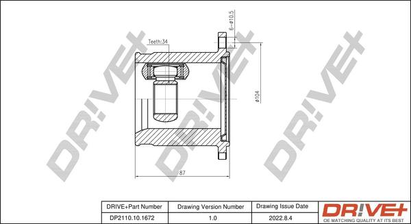 Dr!ve+ DP2110.10.1672 - Шарнирный комплект, ШРУС, приводной вал autospares.lv