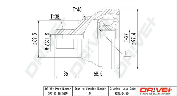 Dr!ve+ DP2110.10.1099 - Шарнирный комплект, ШРУС, приводной вал autospares.lv