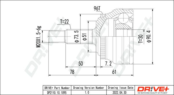 Dr!ve+ DP2110.10.1095 - Шарнирный комплект, ШРУС, приводной вал autospares.lv