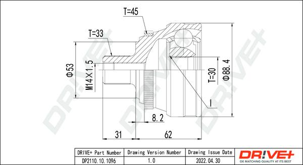 Dr!ve+ DP2110.10.1096 - Шарнирный комплект, ШРУС, приводной вал autospares.lv