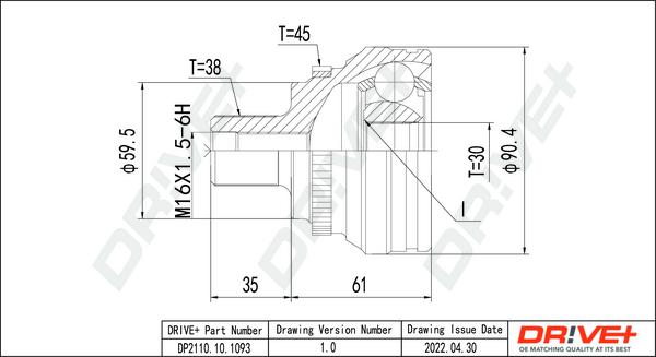 Dr!ve+ DP2110.10.1093 - Шарнирный комплект, ШРУС, приводной вал autospares.lv