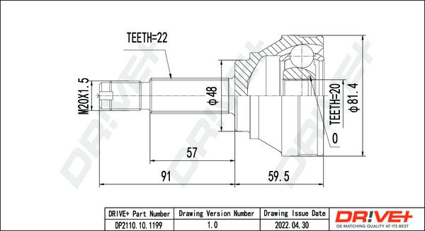 Dr!ve+ DP2110.10.1199 - Шарнирный комплект, ШРУС, приводной вал autospares.lv