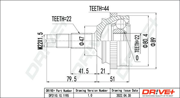 Dr!ve+ DP2110.10.1195 - Шарнирный комплект, ШРУС, приводной вал autospares.lv