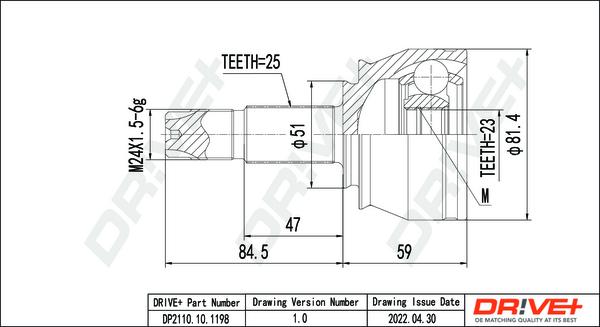 Dr!ve+ DP2110.10.1198 - Шарнирный комплект, ШРУС, приводной вал autospares.lv